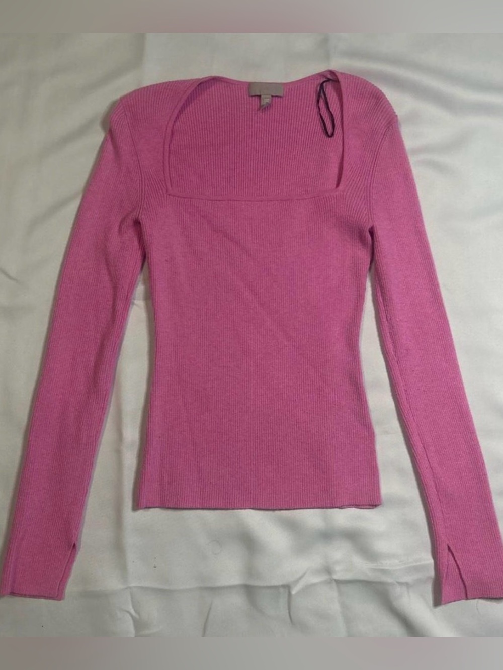 H&M Pink Square-Neck Ribbed Long Sleeve Top